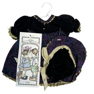 Daisy Kingdom 12" Doll Dress Dress w/ Hat Purple Paisley Black Velvet Vintage